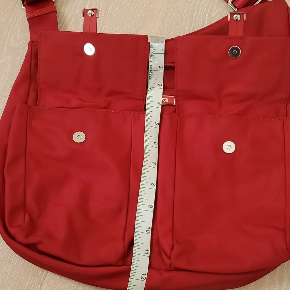 Tumi Pucket E/W Flap Crossbody Messenger Bag in Red with Silver Hardware